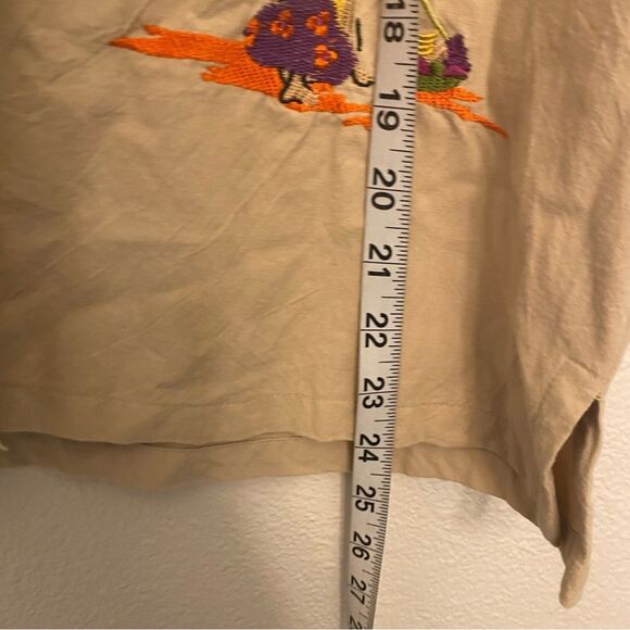 White Stag vintage khaki tan short sleeve button up embroidered tropical top L - Picture 6 of 7